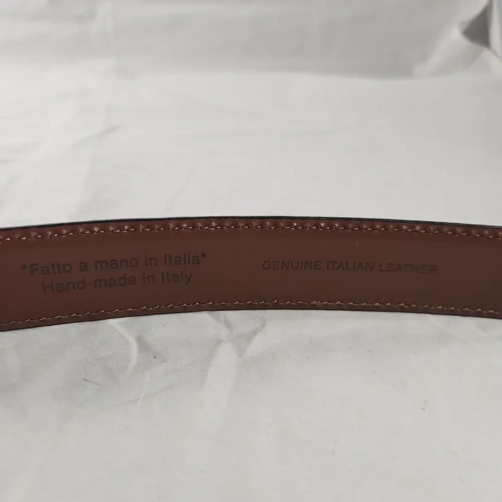 Men's 42 Handmade Italian Brown Leather Dress Belt Stitched Buckle Fits 38.5-43